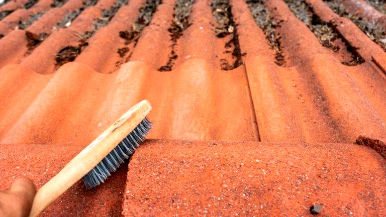 Nettoyage à la brosse. Ce que la haute pression ne peut pas faire sans abîmer la tuile.